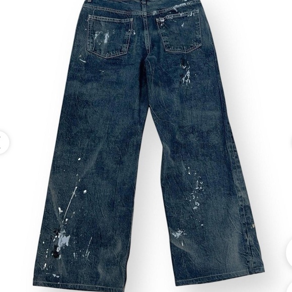 Zara TRF Paint Splatter Mid Rise Wide Leg Baggy Jeans - Picture 3 of 13